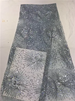 

Nigerian Lace Fabrics For Wedding 2019 New African French Lace Fabric High Quality 3D Sequins Lace, Silver Color Lace Applique