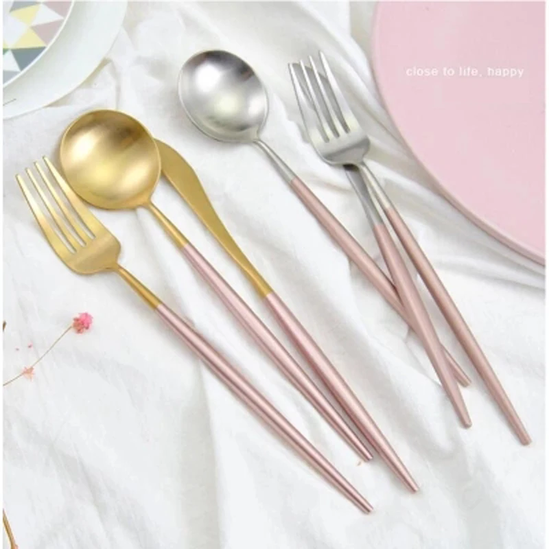 Горячее предложение, набор посуды из розового золота, 304 нержавеющая сталь, Западный столовый набор для кухни, столовая посуда, вилка, нож, совок, набор серебряных изделий