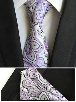 

8cm Luxury Designer's Formal Ties Set Gentlemen's Ceremony Party Necktie with Light Purple Handmade Pocket Square