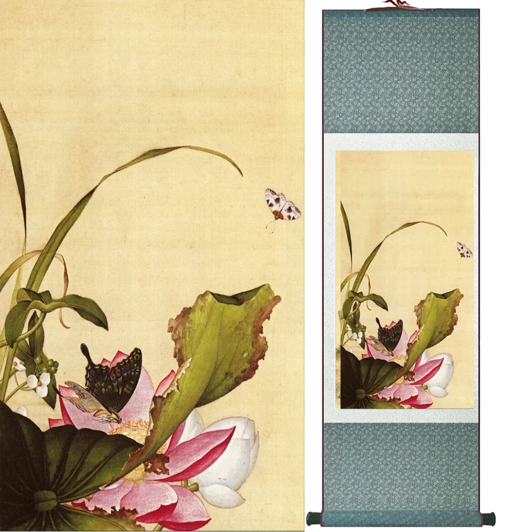 

LangShining ink painting Birds and flower Painting Spring Ink wash painting silk scroll birds and flower painting