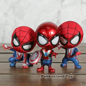 

Avengers Infinity War Iron Spider Wobbler Bobble Head Spiderman with Captain America Shield PVC Action Figure Model Toys Doll