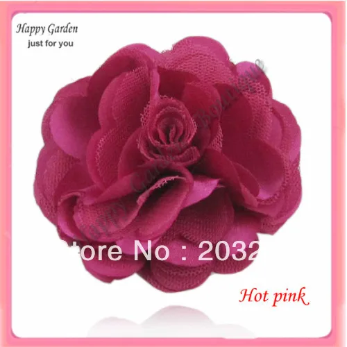 Wholesale 24pcs/Lot Women Corsage Fabric Flwowers 3'' Satin Mesh Silk Flowers Without Hair Clip  Accessory   Free Shipping