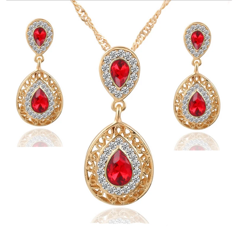 

Jewelry Set African Beads Imitated Crystal For Women G old Color Pendants Necklace Earrings Bridal Wedding Accessories