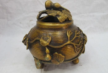 

Chinese Classical Copper Bronze Lucky Gourd Bottle Incense Burner Censer a 0518