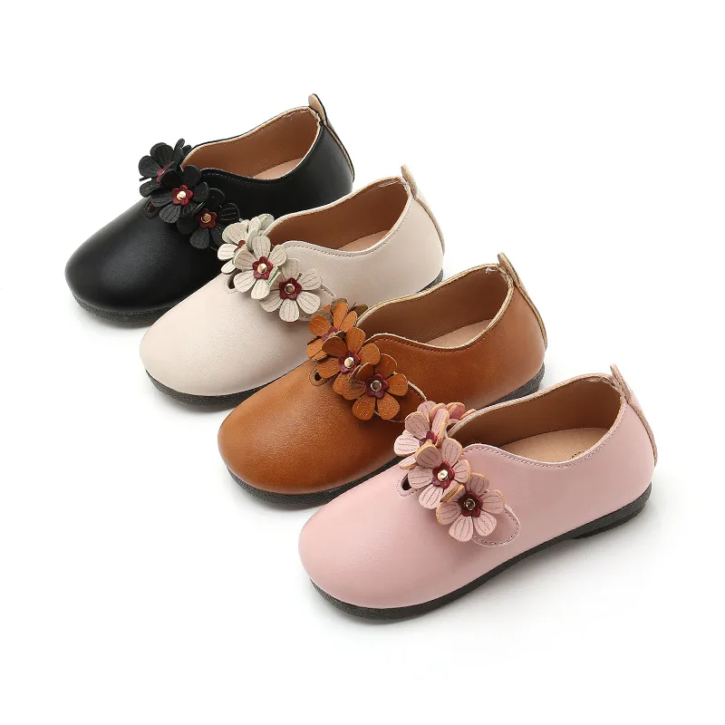Детская обувь для маленьких девочек Обувь для детей цветок кожа принцесса обувь плоская девочка школьная черная обувь для маленьких