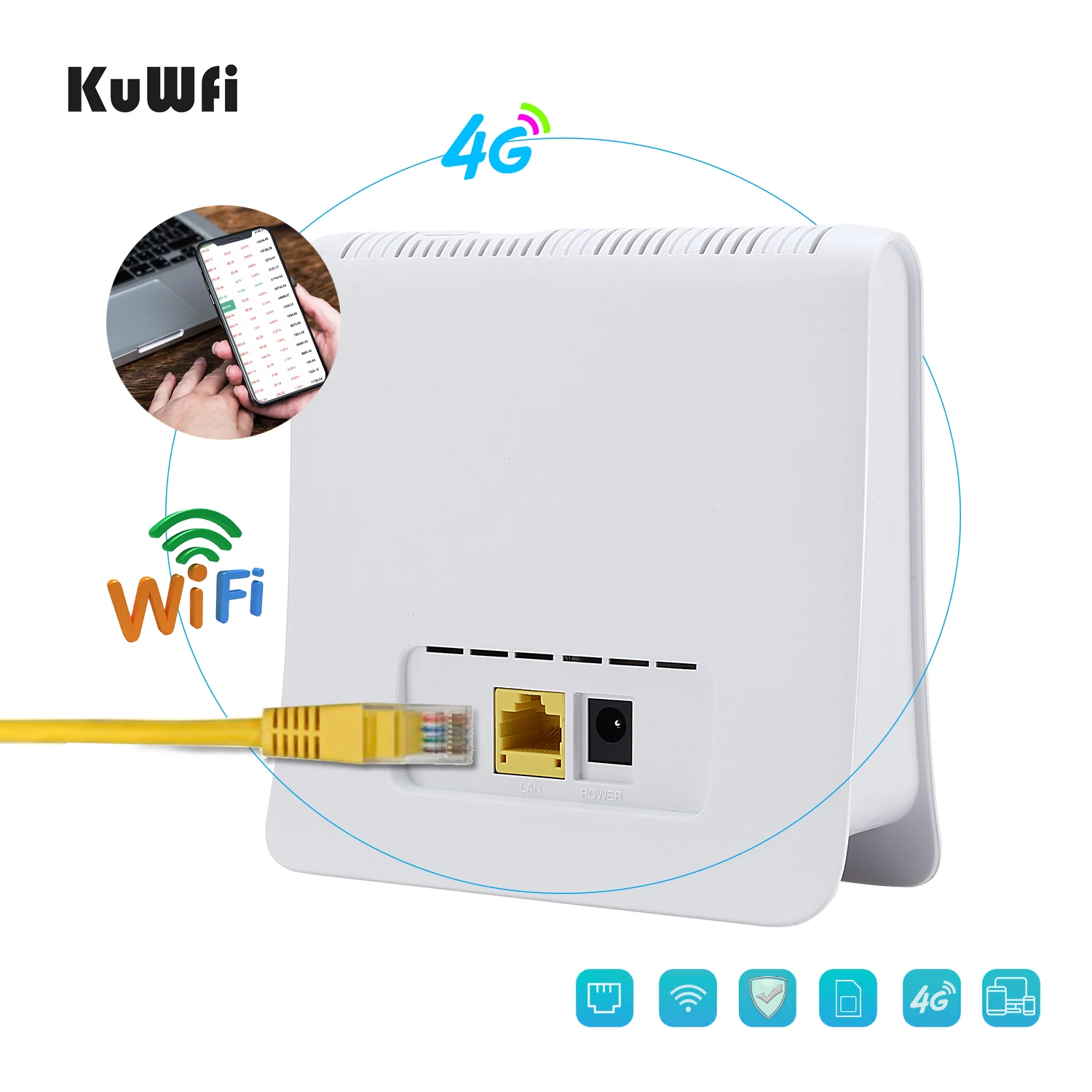 Enrutador KuWFi 300Mbps Enrutador 4G LTE CPE Enrutador inalámbrico para interiores WiFi Enrutador inalámbrico de 2.4GHz Hotspot con puerto LAN Ranura para tarjeta SIM - 2