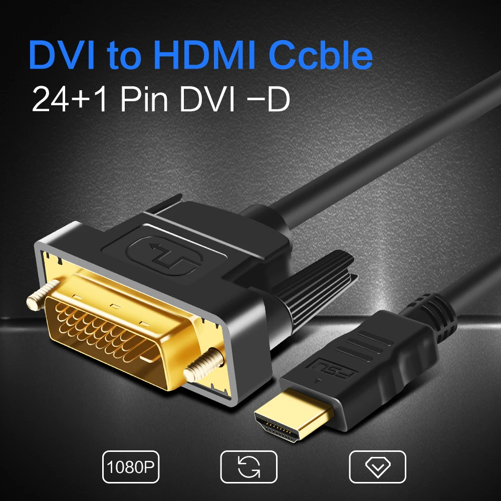 High speed HDMI to DVI DVI-D Male to Male 24+1 pin adapter Gold plated cables 3D 1080P for LCD DVD HDTV XBOX hdmi cable 2m 3m 5m