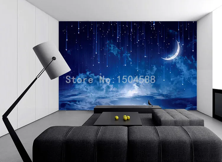 Голубое ночное небо детская спальня фон стены Фото Фреска обои на заказ 3D стерео пейзаж Декор Papel де Parede Infantil