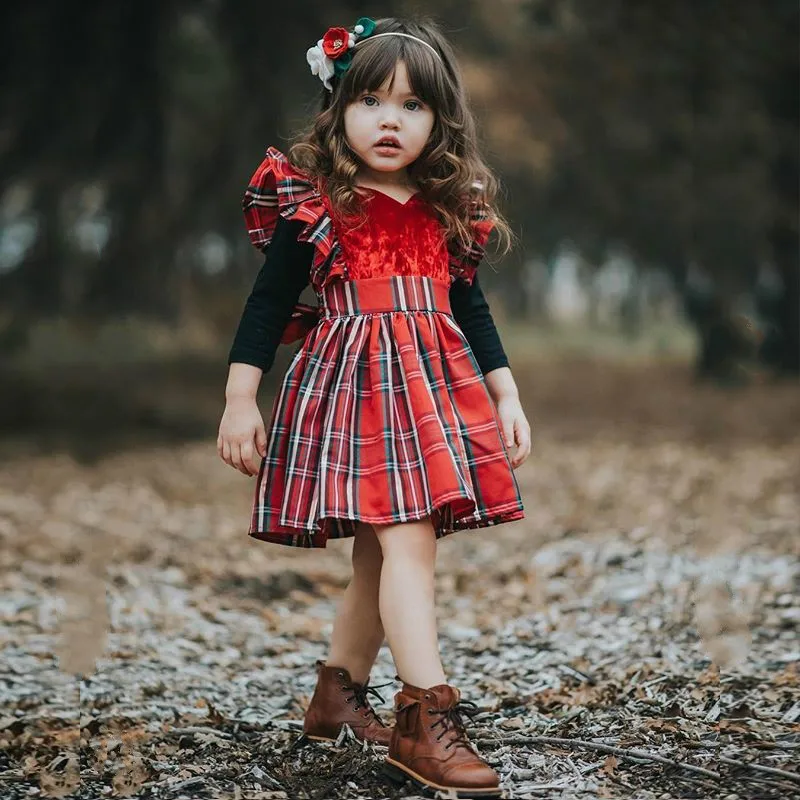 Kids Baby Girls Red Plaid Dress Autumn Toddler Clothes Long Sleeve