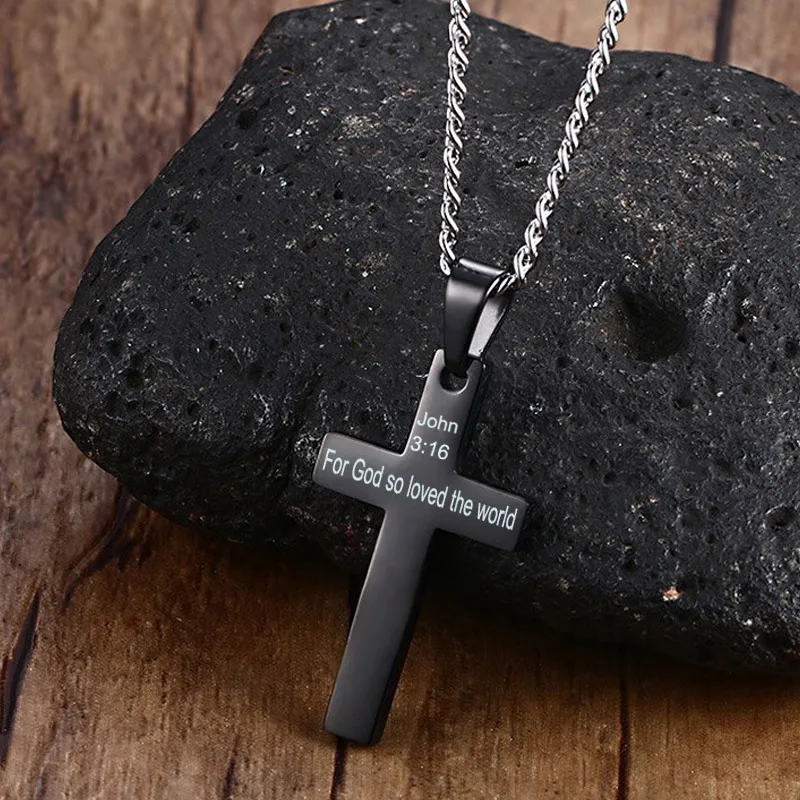 

Free Customize Inspirational Bible Cross Pendant Necklace Women Men Jewelry
