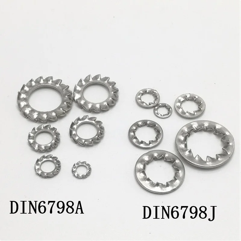 

100Pcs DIN6798A External or DIN6798J Internal Toothed M3 M4 M5/6/8/10 Stainless Steel Washers Gasket Ring Serrated Lock Washer