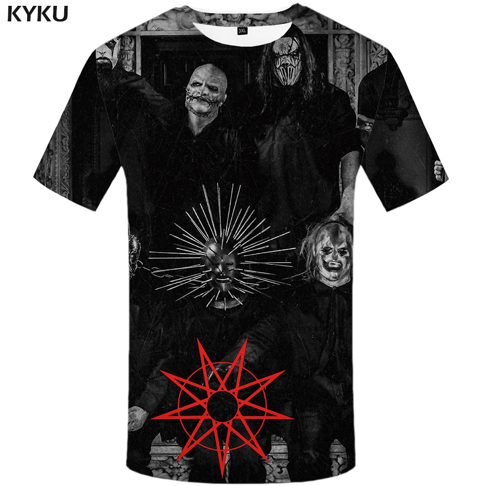 KYKU Slipknot T Shirt Men Character Tshirt Black 3d Printed T-shirt Anime Clothes Punk Rock Tee Band Mens Clothing Summer 2018