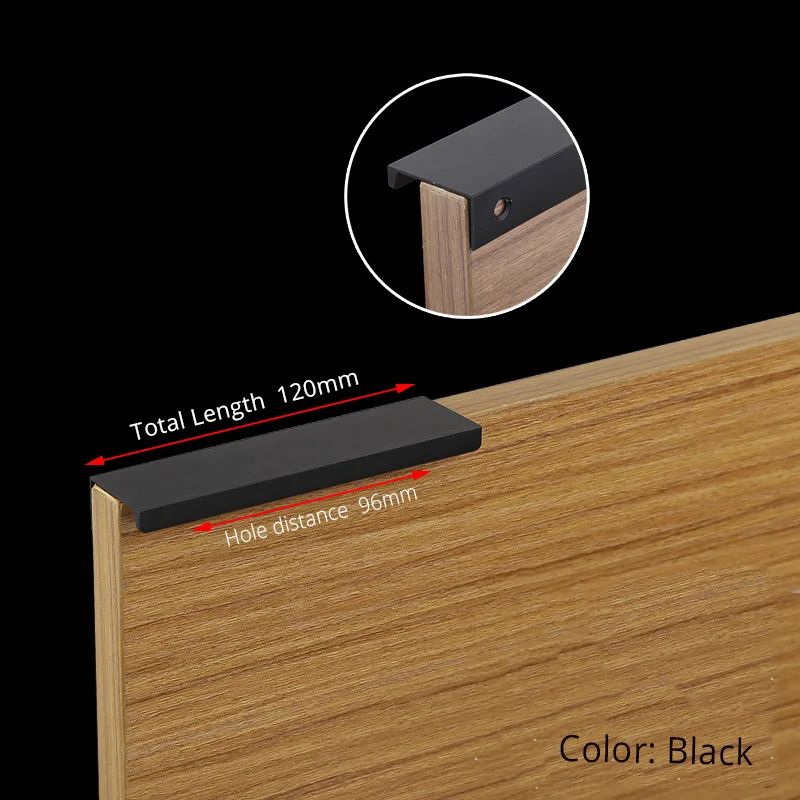 Sleek Black & Silver Hidden Cabinet Handles - Zinc Alloy Drawer Pulls & Knobs