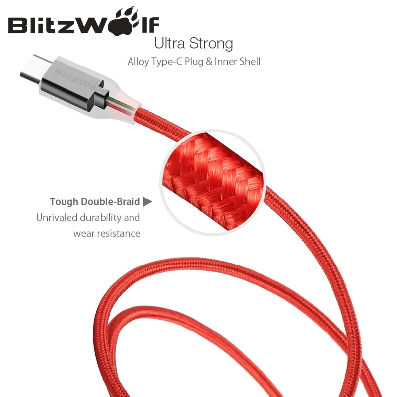 BlitzWolf usb type-C кабель 0,9 м 1,8 м мобильный смартфон кабель для быстрой зарядки зарядное устройство кабель для передачи данных для samsung/Xiaomi/HUAWEI