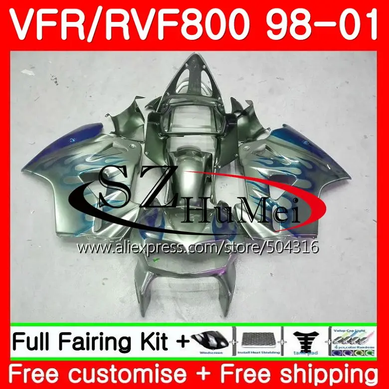 Набор для HONDA VFR800R Interceptor VFR800 98 99 00 01 112SH13 VFR 800RR 800 RR VFR800RR синий серебристый 1998 1999 2000