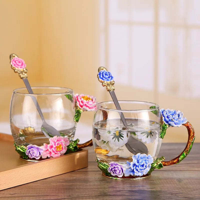 Пион Эмаль Творческий цветок чайная чашка кристалл бытовые подарки для студентов