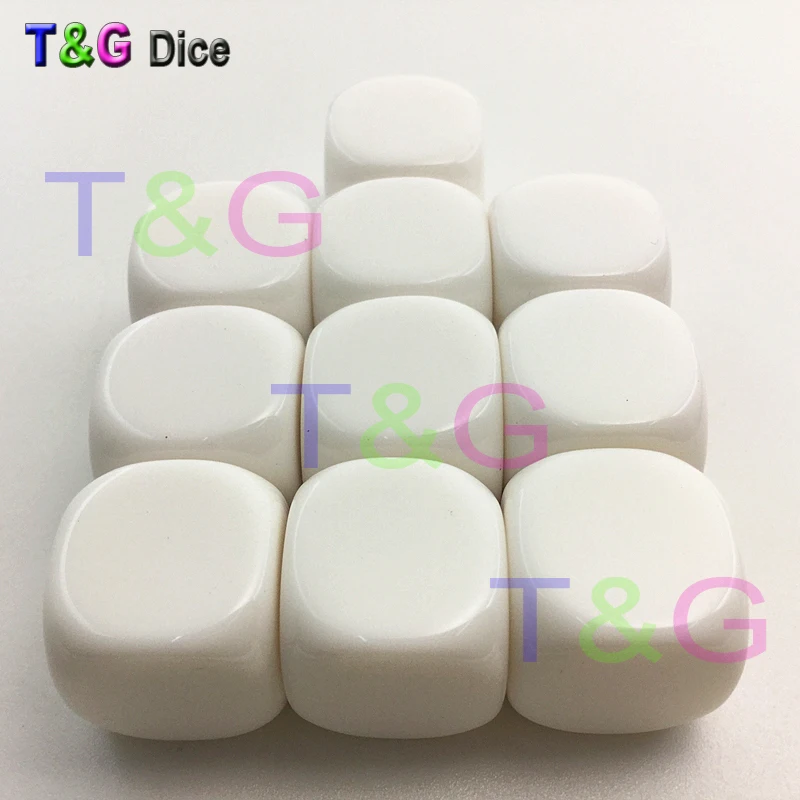 T& G 10 кубиков/набор Высокое качество 16 мм d6 пустые кости гладкие поверхности для пользовательской печати или гравировки логотипа многоцветные пустые кубики