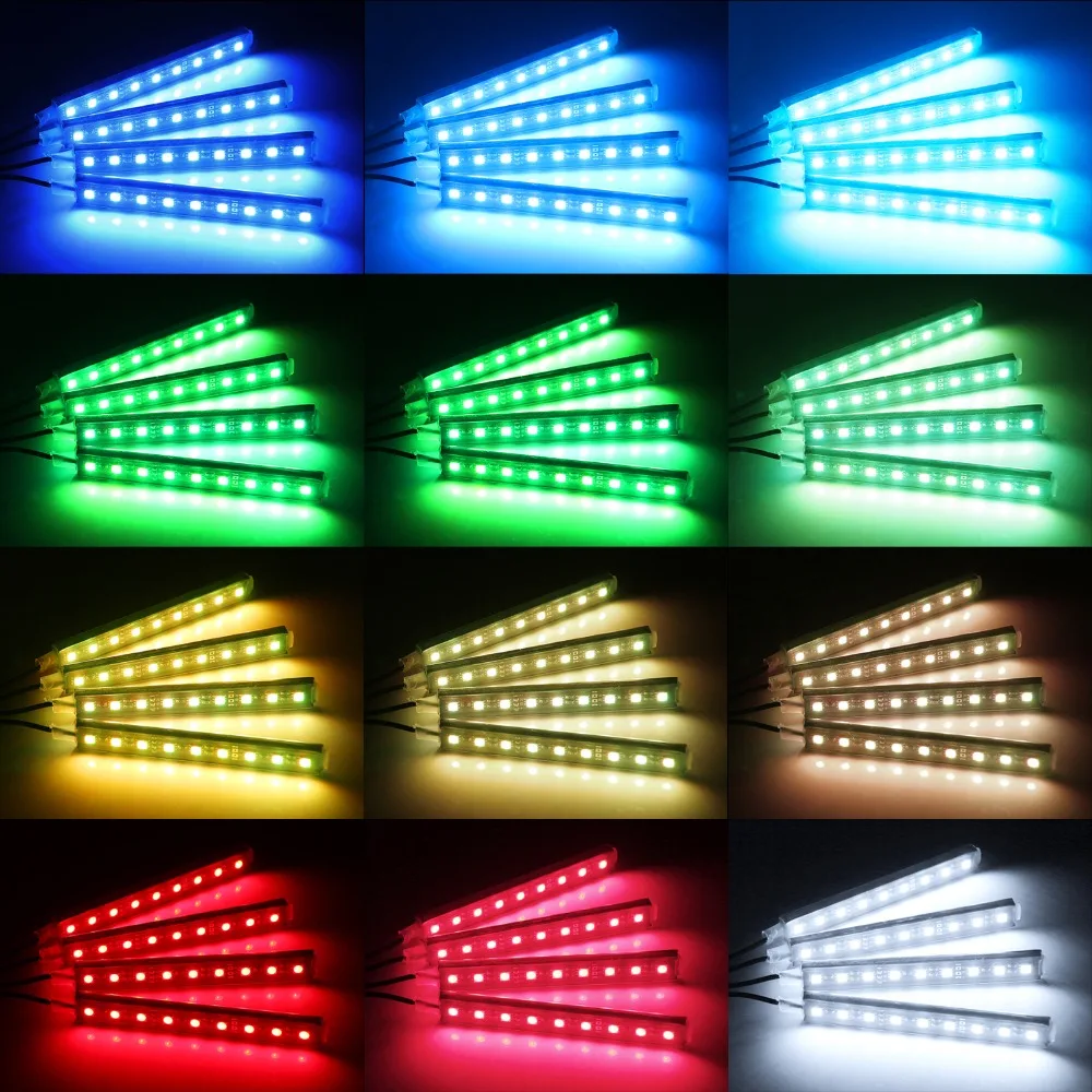 4XCar декоративный светильник салона RGB Светодиодные ленты светильник Атмосфера лампы для ног декоративный светильник с лампой 24 комплект поставки пульта дистанционного управления