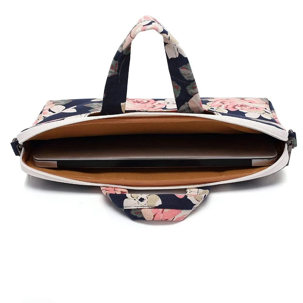 White Rose Waterproof Patten Canvas Laptop Shoulder Messenger Bag Case Sleeve for 12/ 13/14/15 Inch Laptop Bag and Tablet Bag