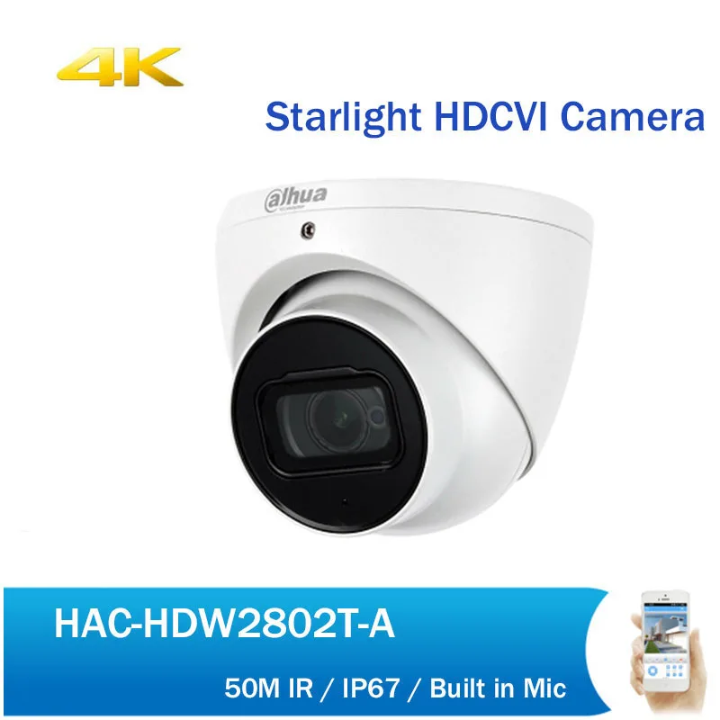 4k DH Outdoor Indoor DH HDCVI Camera HAC-HDW2802T-A 4K Starlight HDCVI IR Coaxial CCTV Camera 3.6mm