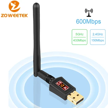 

Zoweetek Wireless Mini Wifi Adapter 600Mbps 802.11ac Dual Band 2.4G/5G USB Network Ethernet Receiver 2dBi Antenna for PC Phones