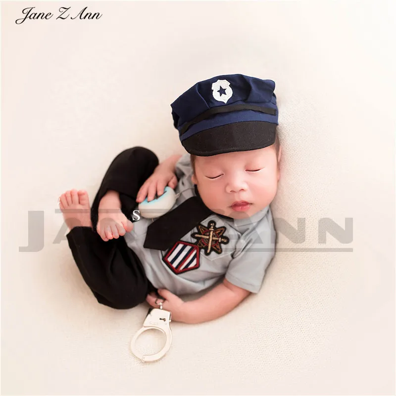 

Jane Z Ann Newborn photography clothes police baby costume hat +shirt+pants+handcuffs studio shooting clothing