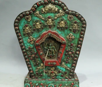 

16" Tibet Buddhism Temple Bronze inlay Turquoise Gem Buddha Tangka Statue