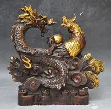 Christmas gifts mark china bronze gilt fengshui dragon phoenix lucky wealth yuanbao money statue Halloween