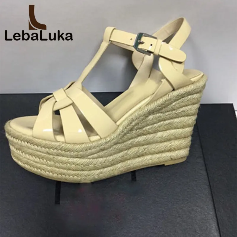 

LebaLuka Summer New Wedges Sandals Women Genuine Leather Open Toe High Heels Shoes Buckle Platform Women Footwear Size 34-41