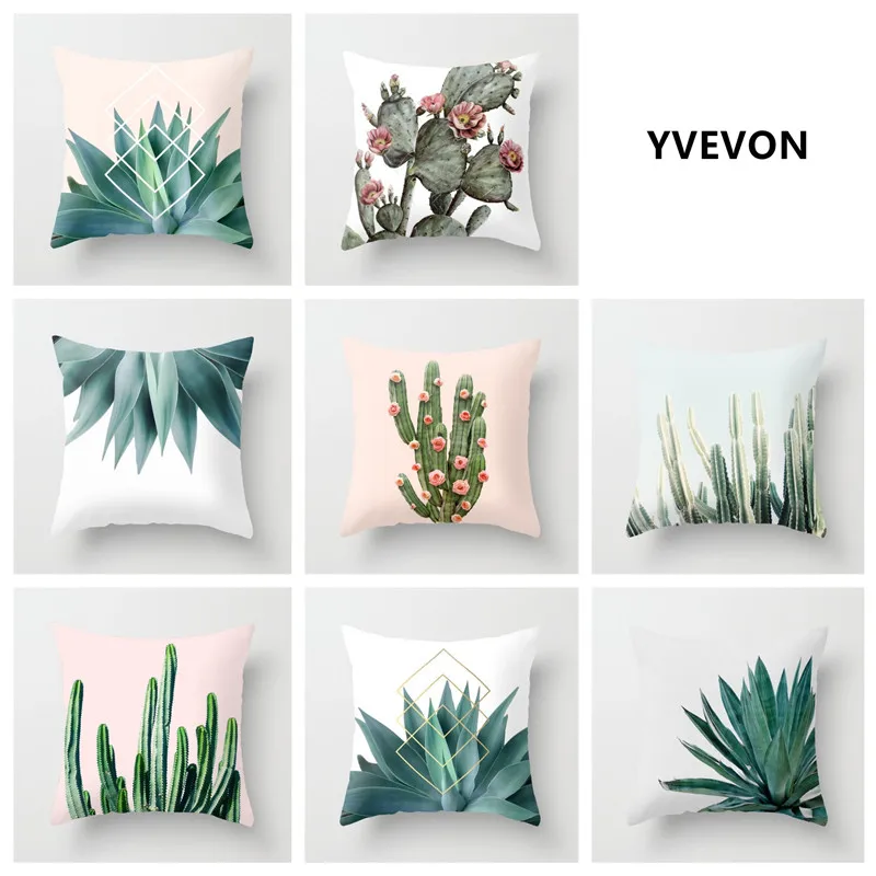 

YVEVON Summer Cactus Green Leaves Cushion Cover Tropical Plants Pillow Bag Pillowcase Home Couch Decorative 45cm 18inch