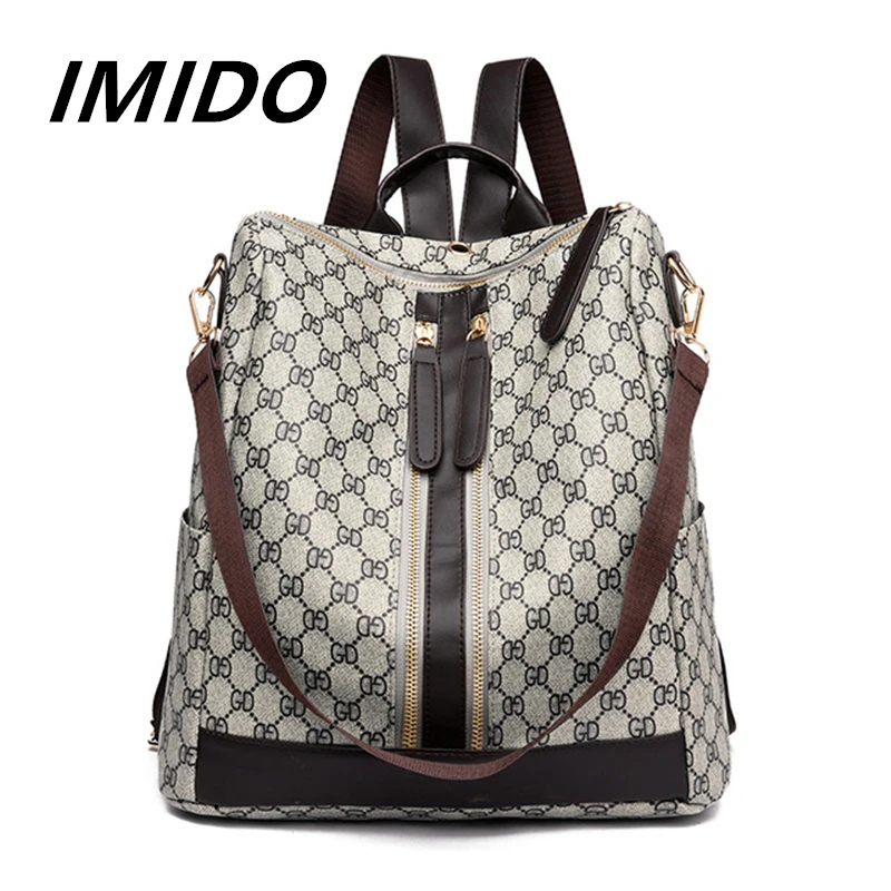 

IMIDO 2019 Summer Springtime Style Retro Letter Old Flower Backpack Female Shoulder Slung Travel High Capacity Fashion Shopping