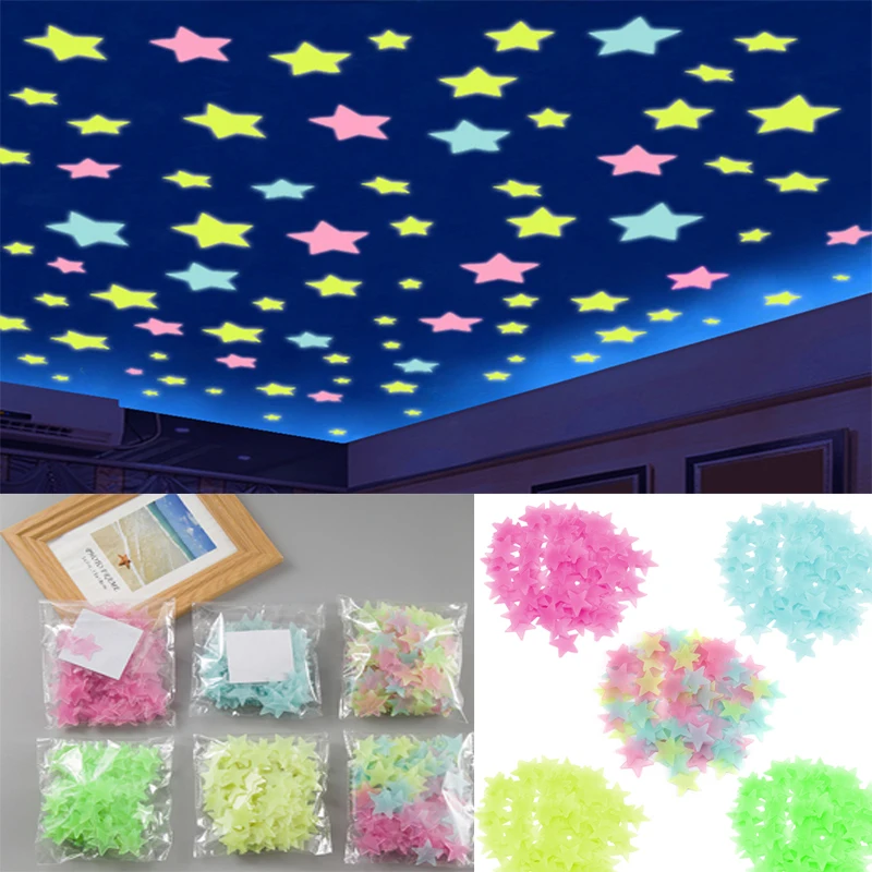 Pegatinas de pared luminosas fluorescentes 3D 127 Uds estrellas que brillan en la oscuridad pegatinas de pared luminosas fluorescentes para ni/ños habitaci/ón de beb/é dormitorio decoraci/ón del techo