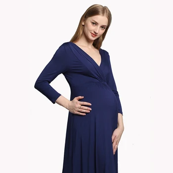 

Lycra Maternity Formal Dress for Pregnant Women Fashion V-neck Evening Party Dress Pregnancy Clothes Loose Ankle Length Vestidos