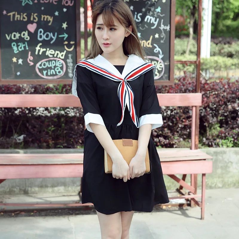 Корейский женский костюм Юнга летняя школьная форма для японской средней школы школьная форма класс японский с коротким рукавом темно-синий ветер сладкий колледж Ветер - Цвет: 1