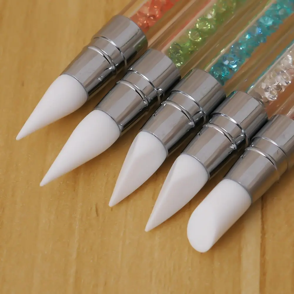 1 шт 2 головки для дизайна ногтей скульптура ручка стразы для дизайна ногтей кисти Силиконовые кисти для ногтей карандаш с акриловой ручкой Инструмент для маникюра