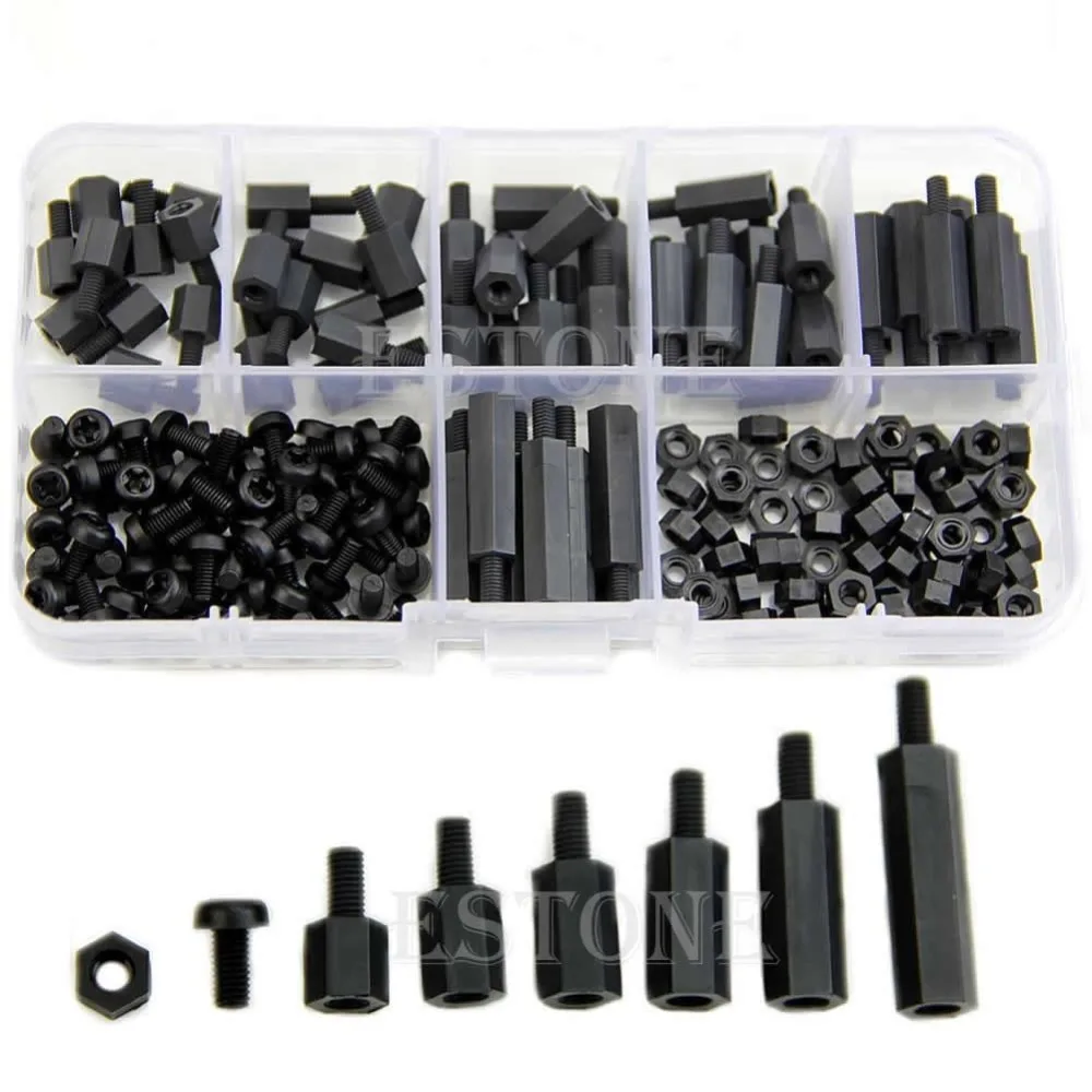 M3 Nylon Black Hex M F Spacers/ Screws/ Nuts Assorted Kit, Standoff