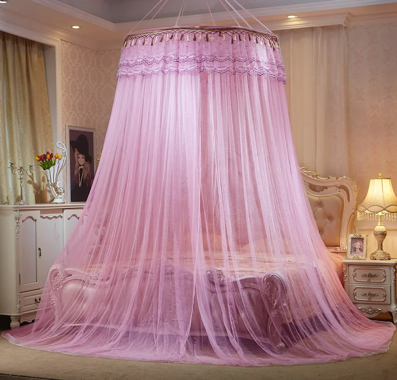 Обычно используется висящий Купол Принцесса Москитная сетка насекомое кровать навес сетка кружева круглые москитные сетки