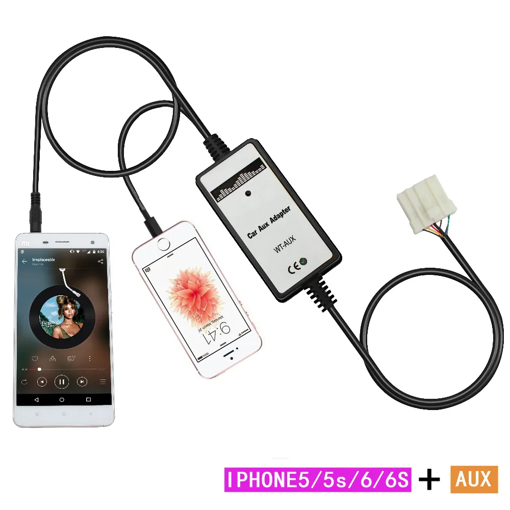 

Moonet Car MP3 player adapter IPhone5/ Iphone6/ 6plus Charger MP3 3.5mm Interface AUX In Input For Mazda3 5 6 MX5 323 MPV QX195