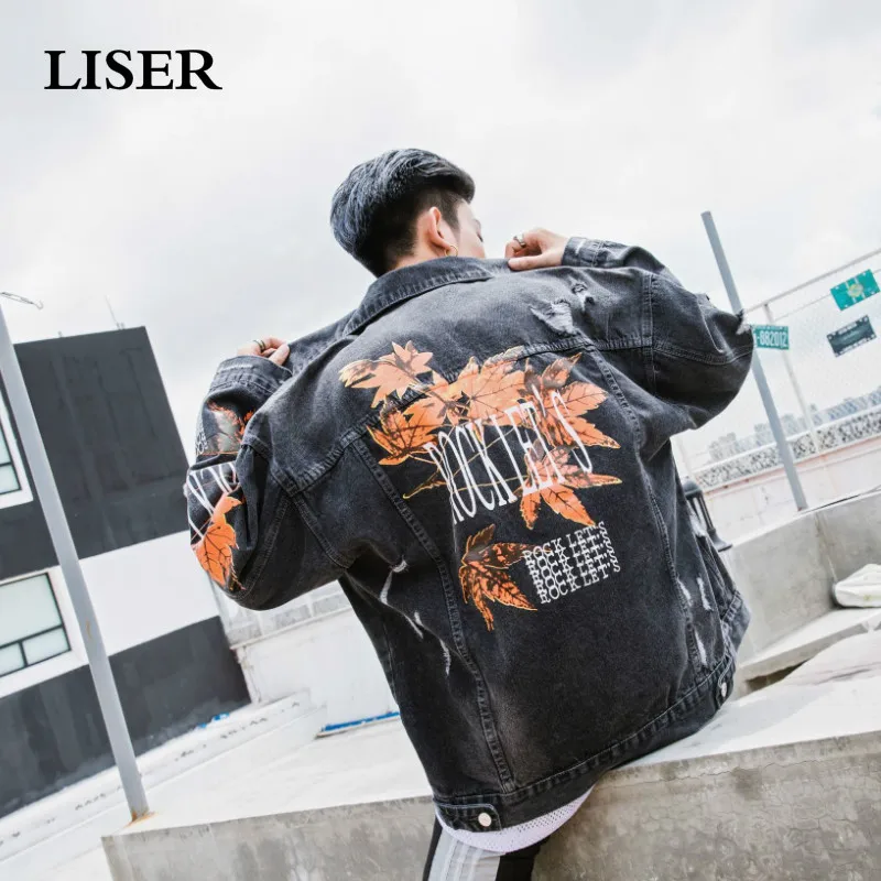 

LISER Denim Jacket Men's Hip Hop Jacket Print Loose Jeans Jacket Men Streetwear Harajuku Veste Homme Jackets