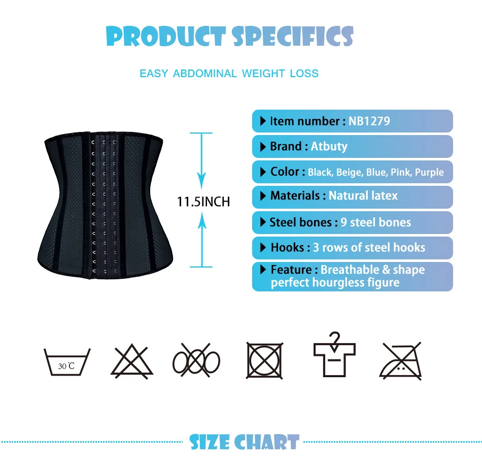 NB1279_01 Atbuty Latex Waist Trainer Breathable Cincher Corset Slim Bodysuit Workout Girdles Body Shaper Tummy Control Belt for Women (4)