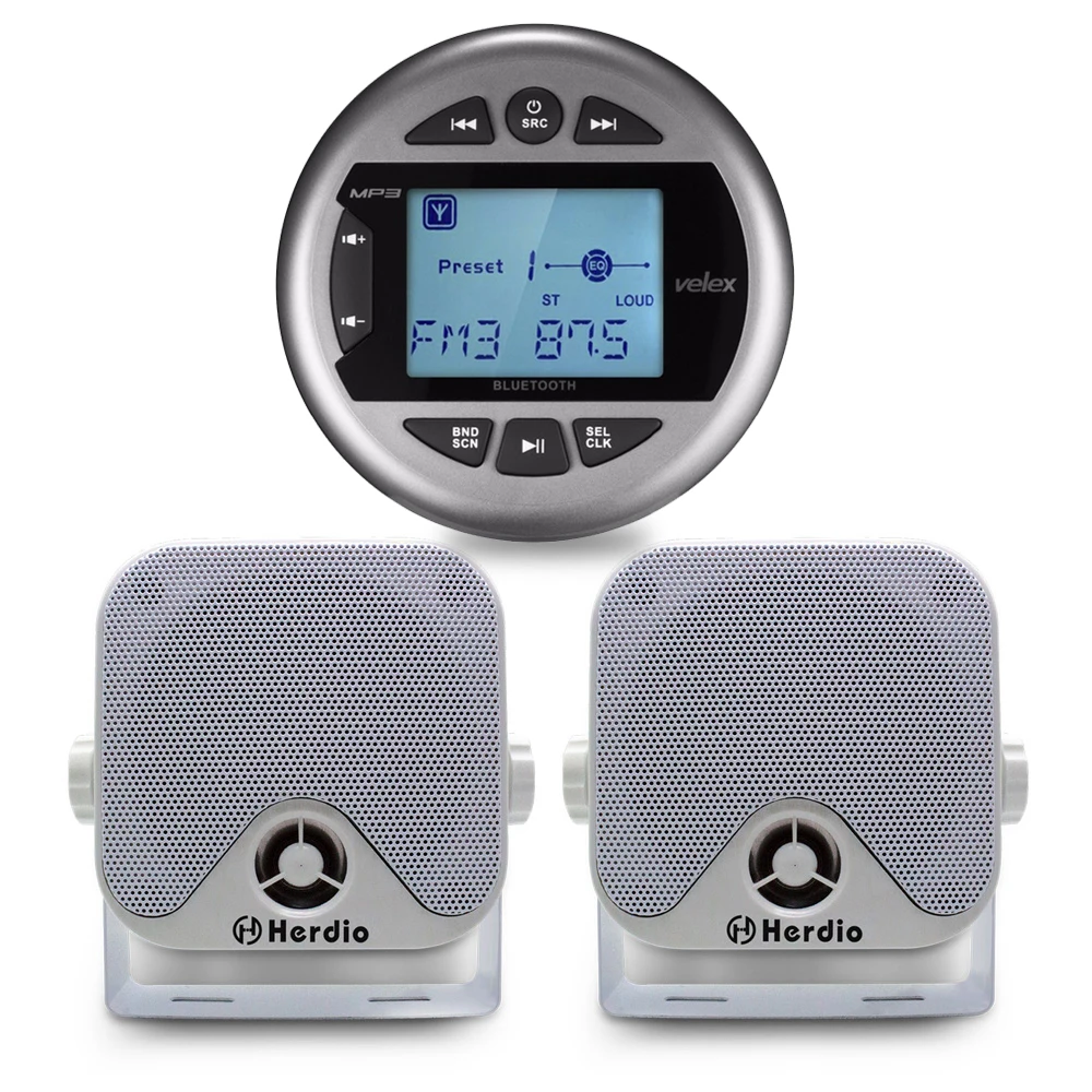 

Waterproof Marine Stereo Receiver, Bluetooth, MP3/USB AM/FM Radio + 4 Inch Marine Box Surface Mount Speaker For Boat ATV UTV SPA