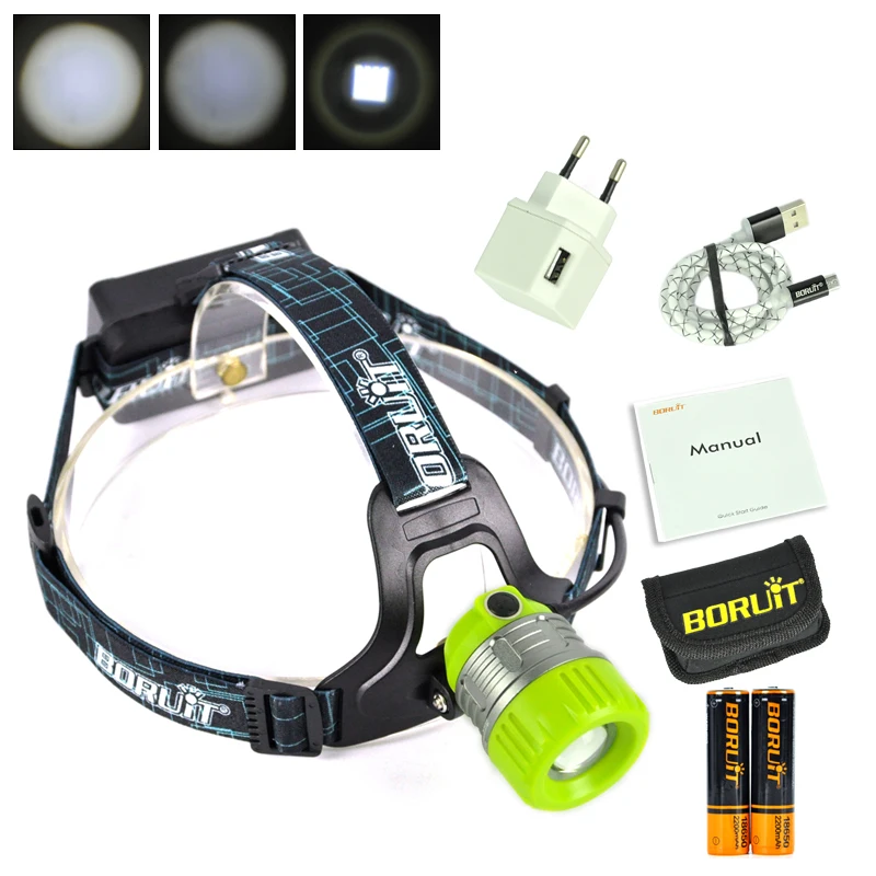 

BORUiT Zoomable Headlamp A+ Headlight Chargin Display  Optical lens Light and Anti-Reverse ,Super Bright
