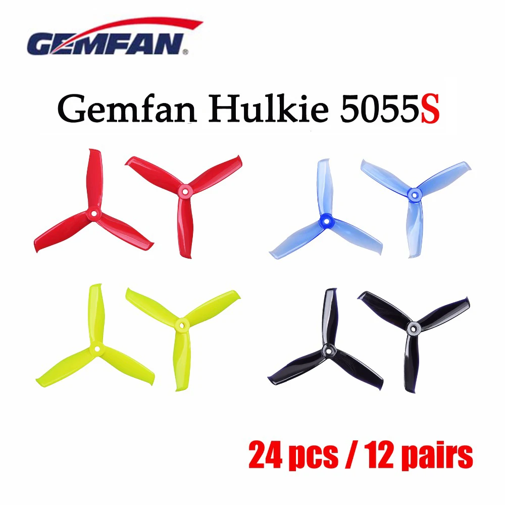 

24 pcs / 12 pair Gemfan Hulkie 5055S 3 Blade cw ccw Propeller prop compatible 2205 brushless motor for FPV Racing Drone frame