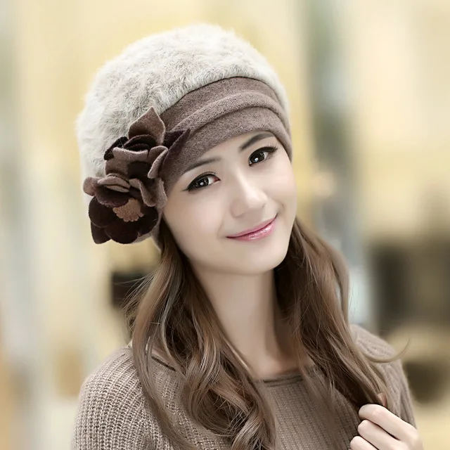 2017 New Fashion Winter Fashion Two Flower Rabbit Fur Hat ...