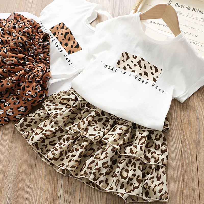 

Girls Suit Girls Clothing Sets 2019 Brand Summer Leopard Style Kids Clothing Sets T-shirt + Pants 2Pcs