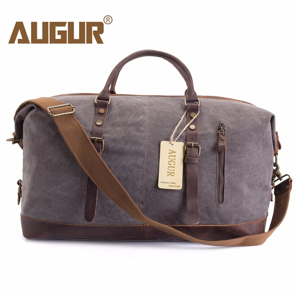 

AUGUR Men Travel Bags Canvas Leather Carry On Luggage Bags Men Duffel Bags Travel Tote Large Capacity Weekend New Bag Overnight