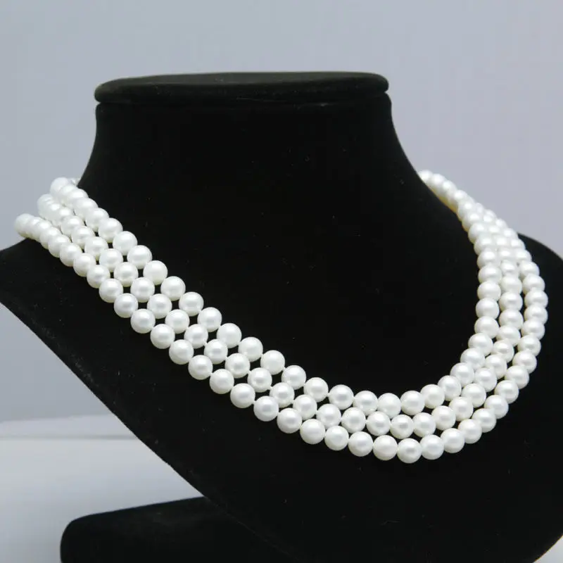 

Jewelr 004846 3 rows 7-8mm white fresh water pearls necklace