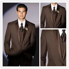 Одна пуговица коричневый тупым лацканом красивый костюм Homme Terno Masculino(куртка+ брюки+ жилет) Высокое качество формальный модный мужской костюм