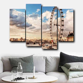 

4 Panel City Landscape Canvas Painting Ferris Wheel Print Poster Wall Art Nordic Decoration Wall Pictures for Living Room