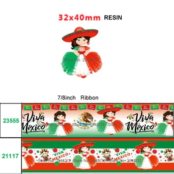 

printed cartoon girl grosgrain ribbon and resin sets 7/8inch 50yard ribbon and 50pcs resin 1sets REB443